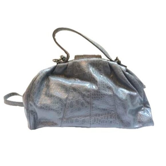 Rivage Vintage Handbag Gray Faux Leather Satchel Bag Shoulder Strap Crossbody - Picture 7 of 11